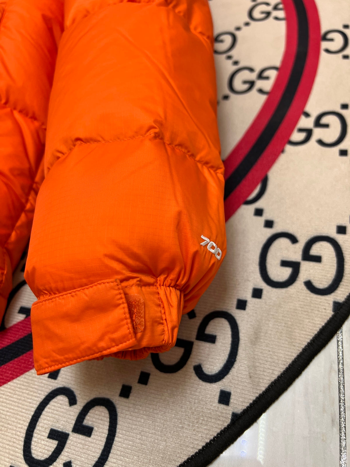 The North Face Orange and Black Color-Block Puffer Jacket