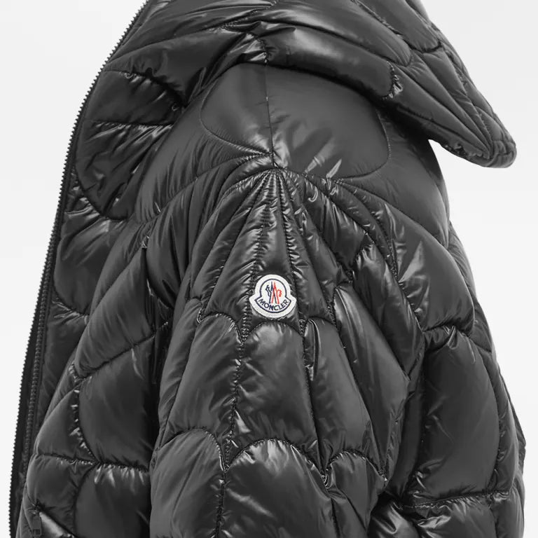 Moncler Black Glossy Radial-Quilt Hooded Puffer Jacket