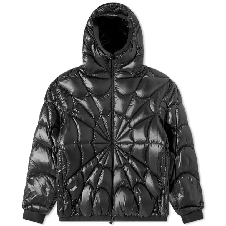 Moncler Black Glossy Radial-Quilt Hooded Puffer Jacket