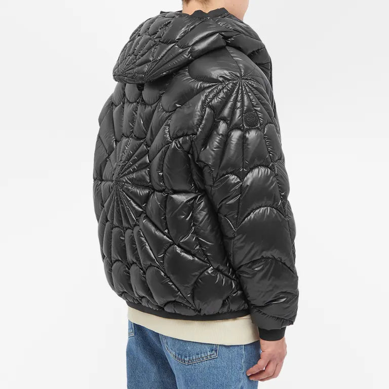 Moncler Black Glossy Radial-Quilt Hooded Puffer Jacket