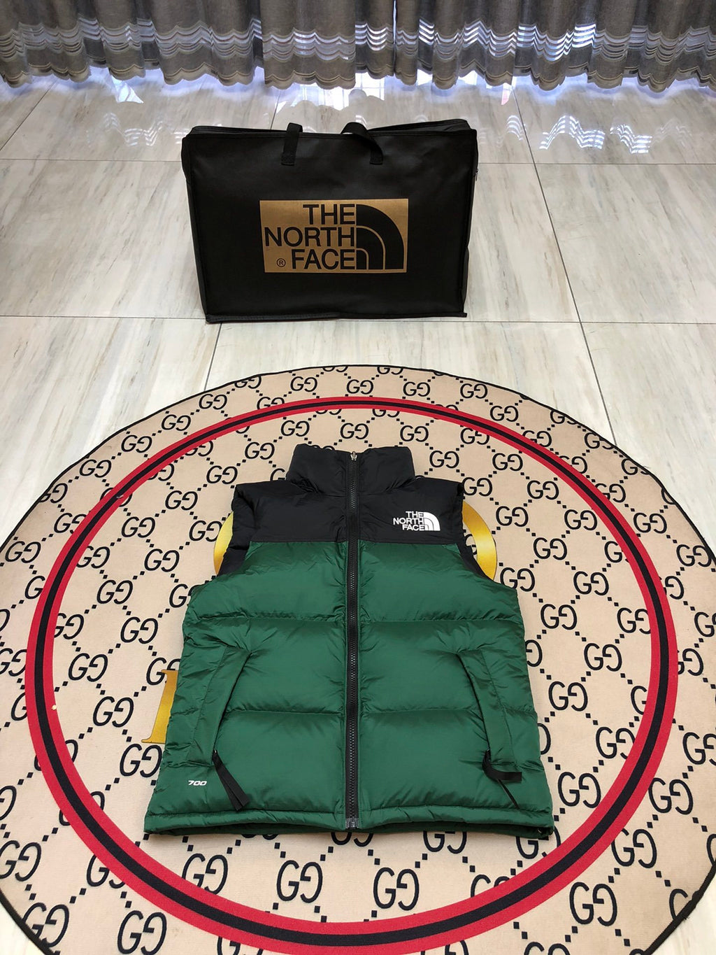 The North Face Forest Green and Black Colorblock Puffer Vest