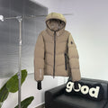 Moncler Khaki Beige Chevron-Quilt Hooded Puffer Jacket