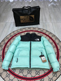 The North Face Mint Green and Black Color-Block Puffer Jacket