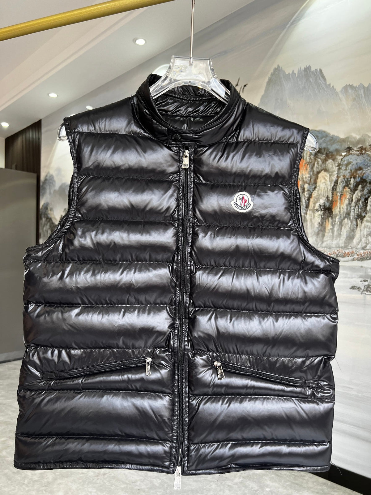 Moncler Black Glossy Stand-Collar Quilted Vest