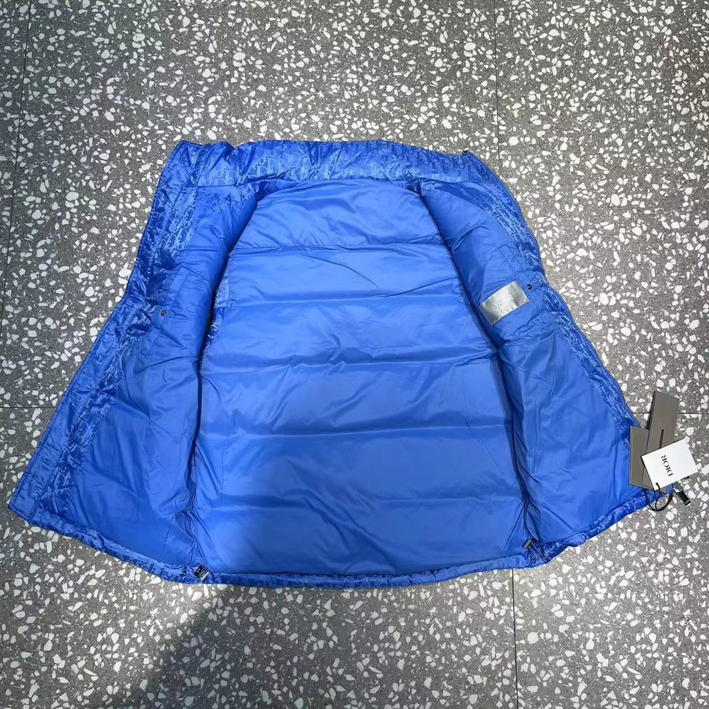 Dior Royal Blue Tonal-Monogram Quilted Puffer Vest