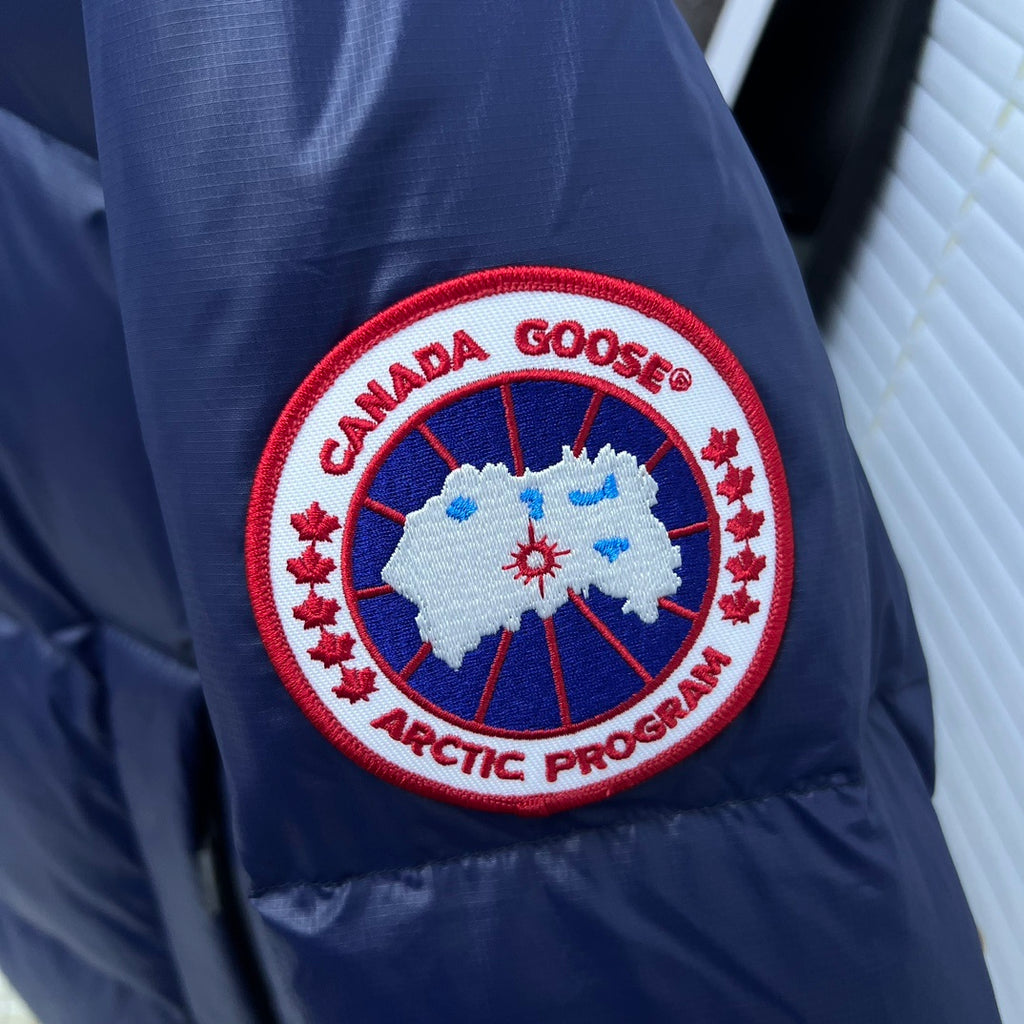 Canada Goose Navy Blue Color-Logo Hooded Quilted Puffer Jacket