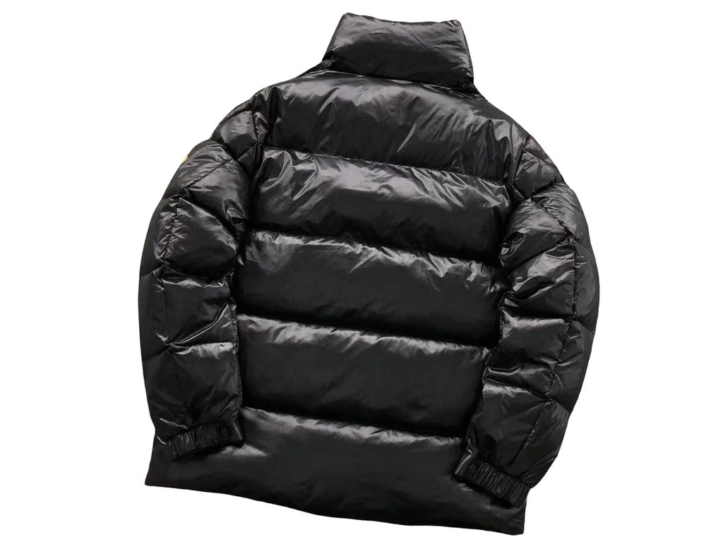 Moncler Black Olive-Badge Stand-Collar Puffer Jacket