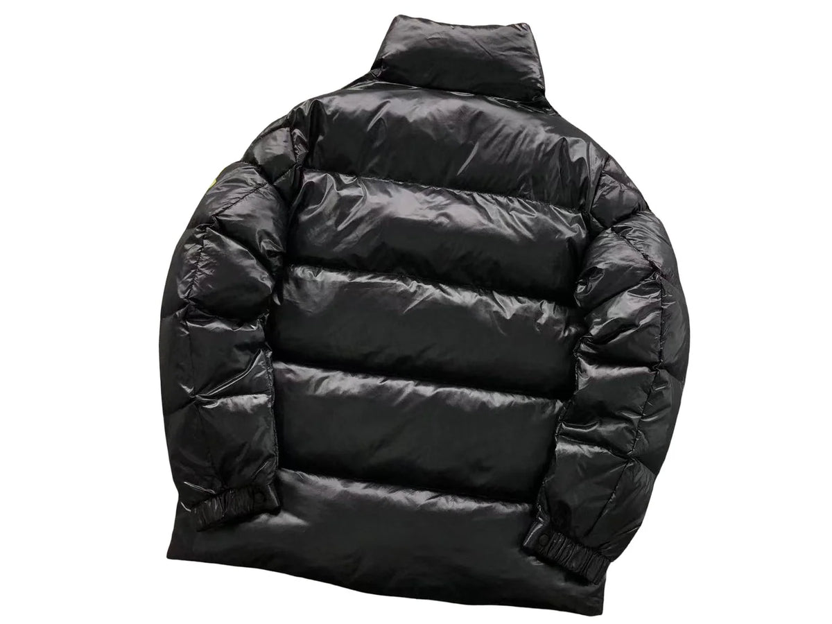 Moncler Black Olive-Badge Stand-Collar Puffer Jacket