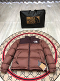 The North Face Brown and Burgundy Color-Block Puffer Jacket