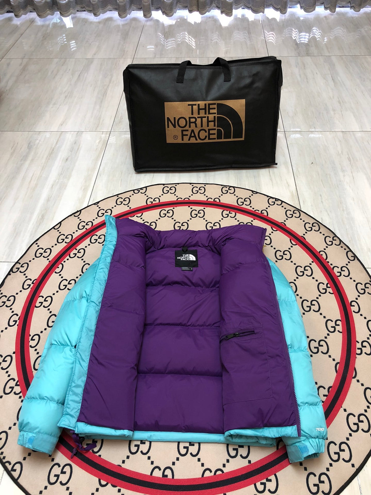 The North Face Turquoise and Purple Color-Block Puffer Jacket