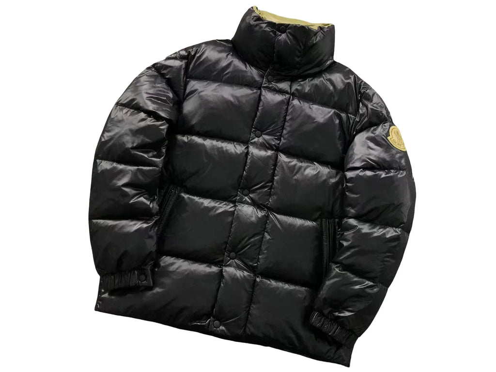 Moncler Black Olive-Badge Stand-Collar Puffer Jacket