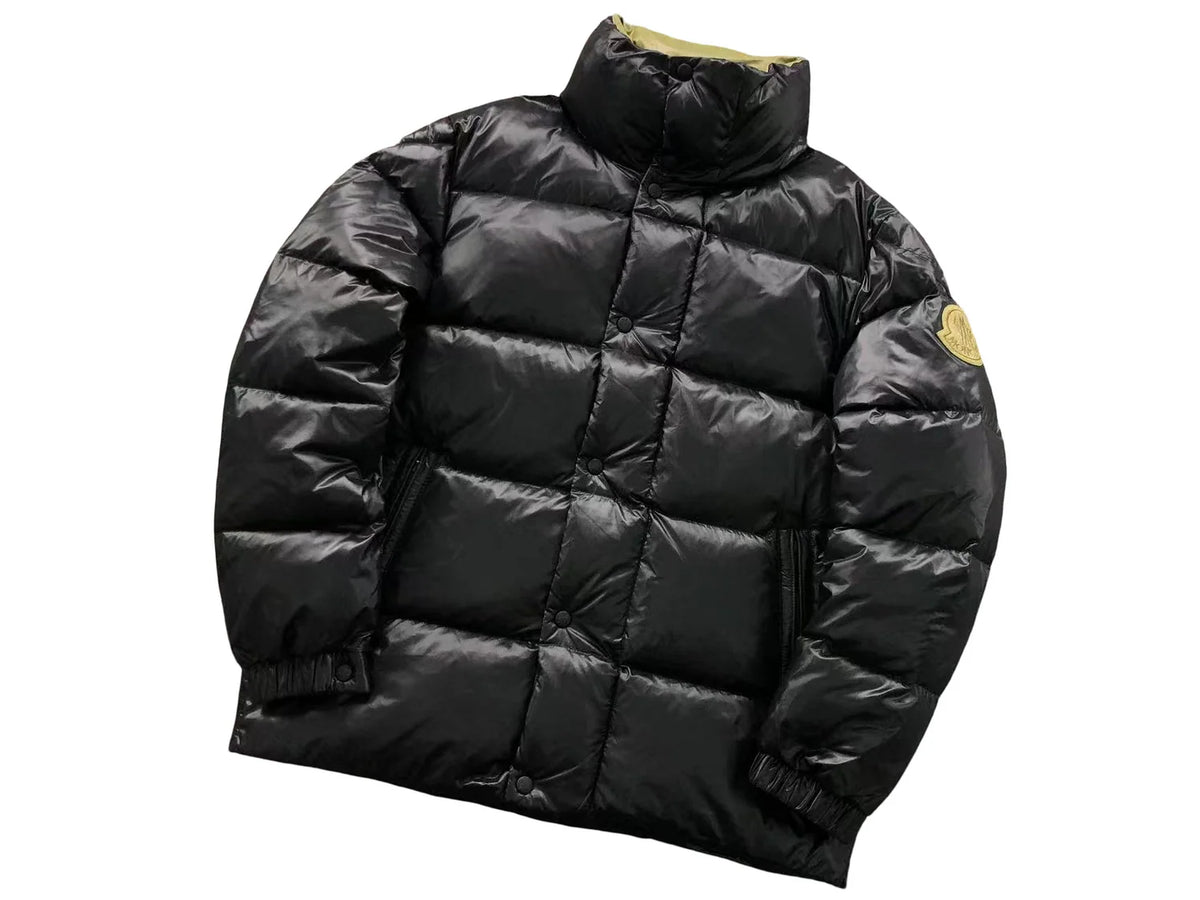 Moncler Black Olive-Badge Stand-Collar Puffer Jacket