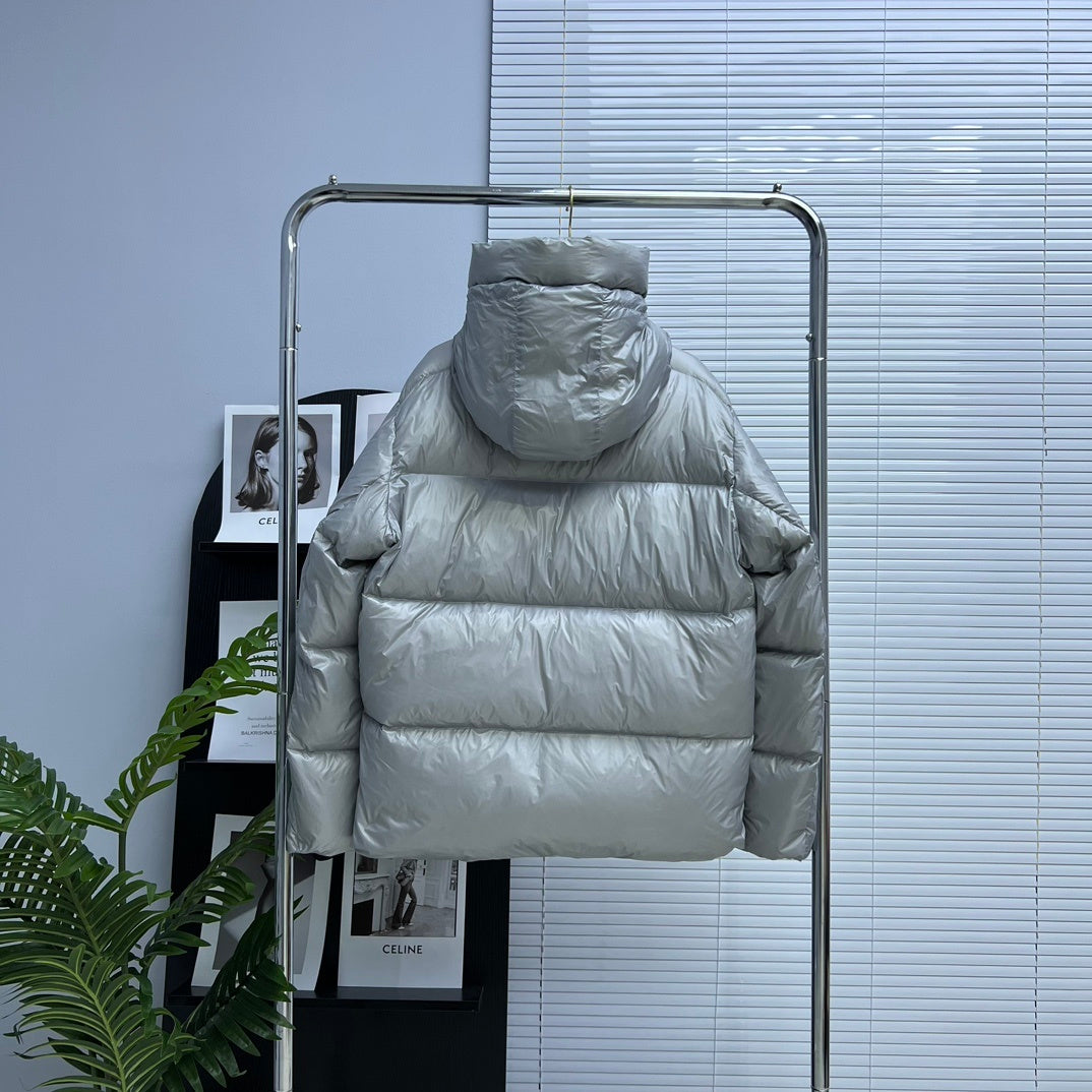 Canada Goose Silver Gray Logo-Badge Hooded Puffer Jacket
