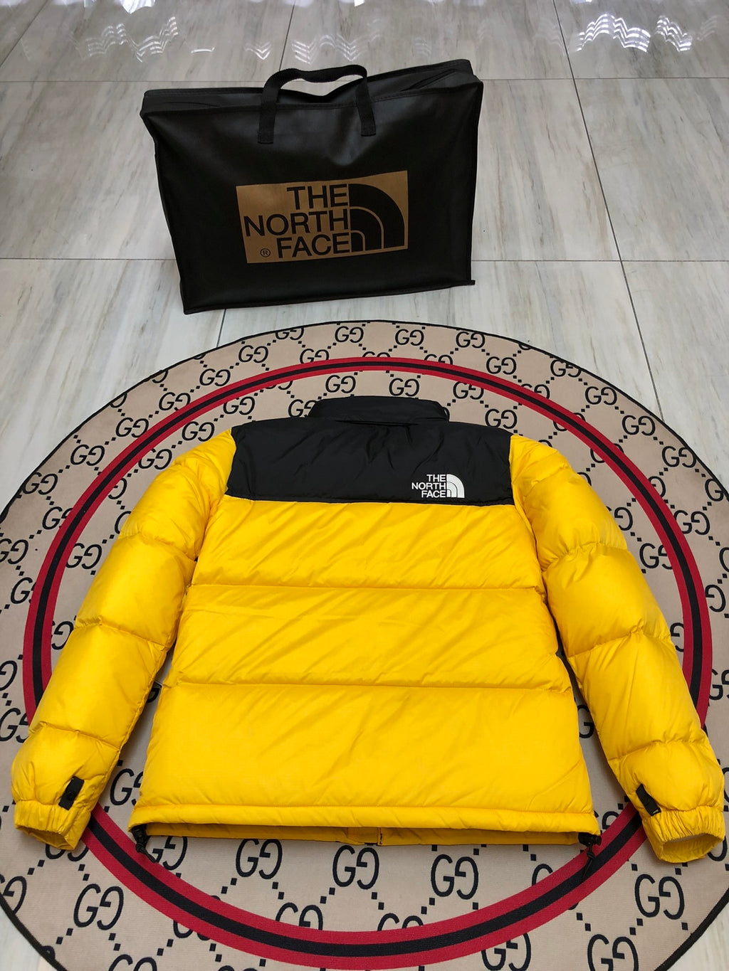 The North Face Yellow and Black Color-Block Puffer Jacket