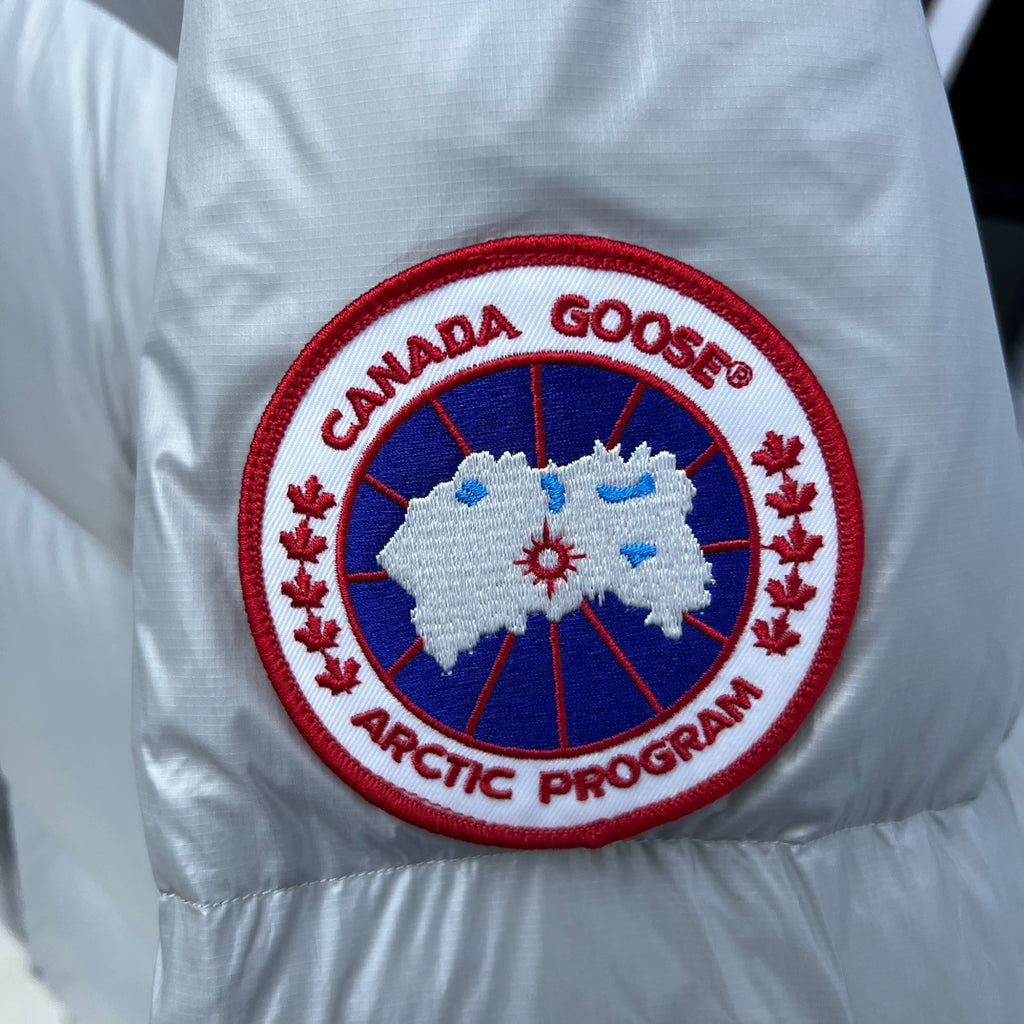 Canada Goose Silver Gray Logo-Badge Hooded Puffer Jacket