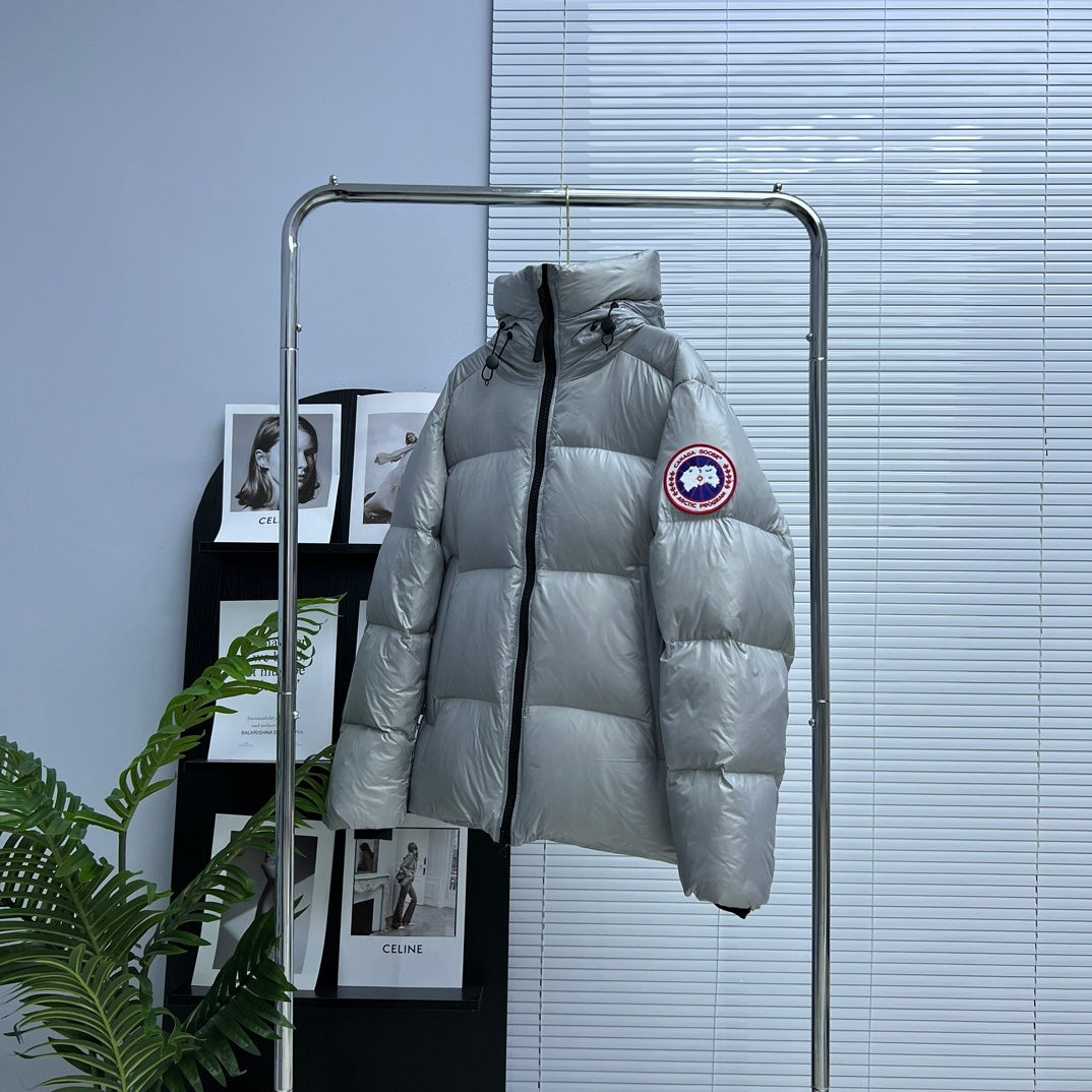 Canada Goose Silver Gray Logo-Badge Hooded Puffer Jacket