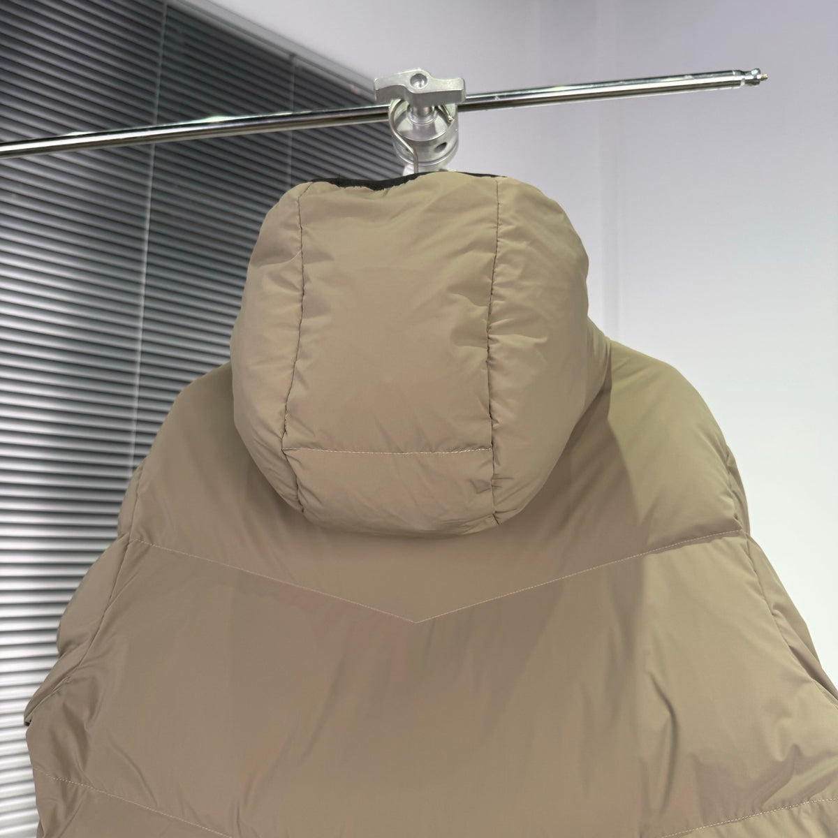 Moncler Khaki Beige Chevron-Quilt Hooded Puffer Jacket