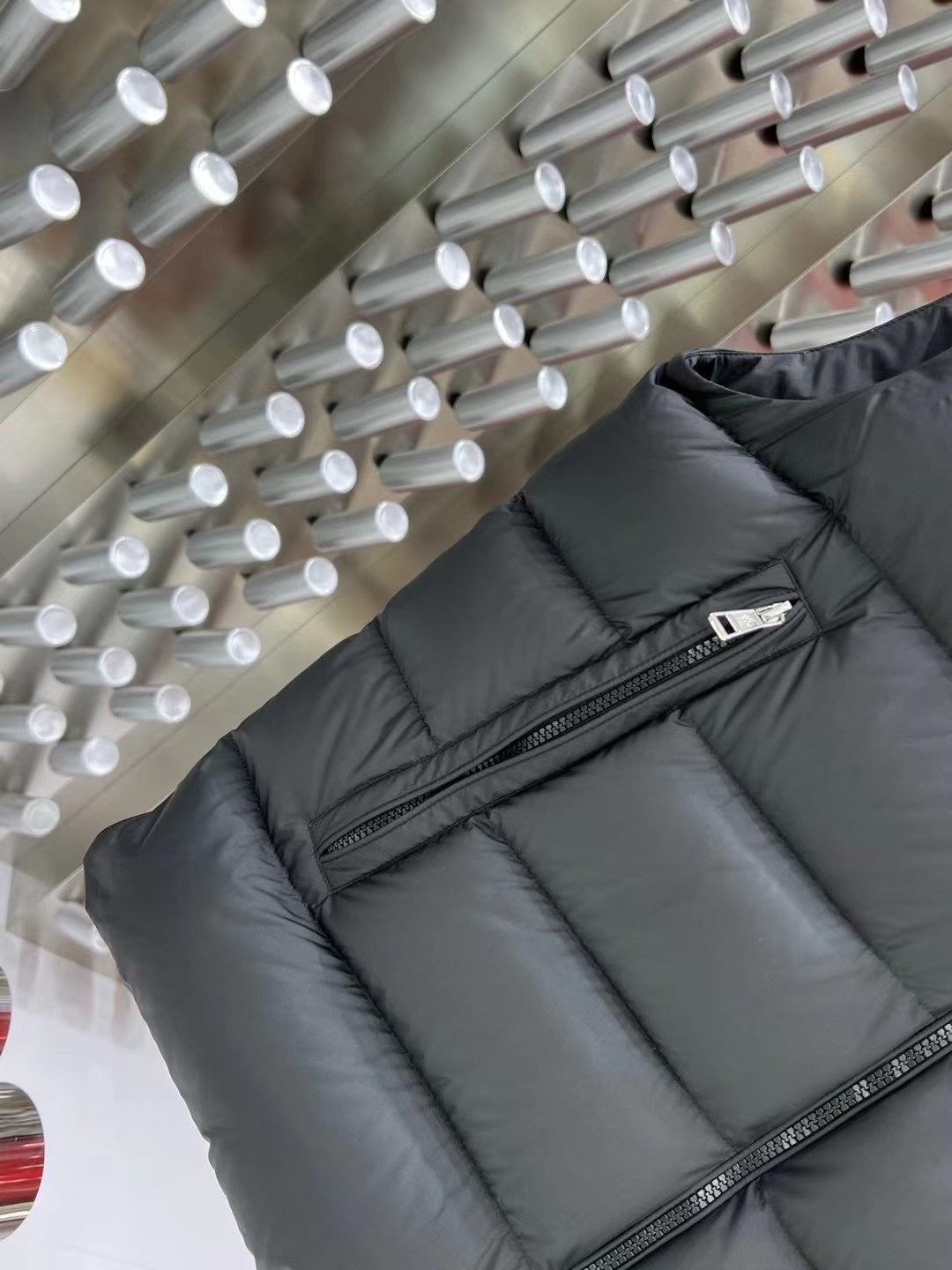 Moncler Charcoal Gray Logo-Trim Hooded Puffer Vest