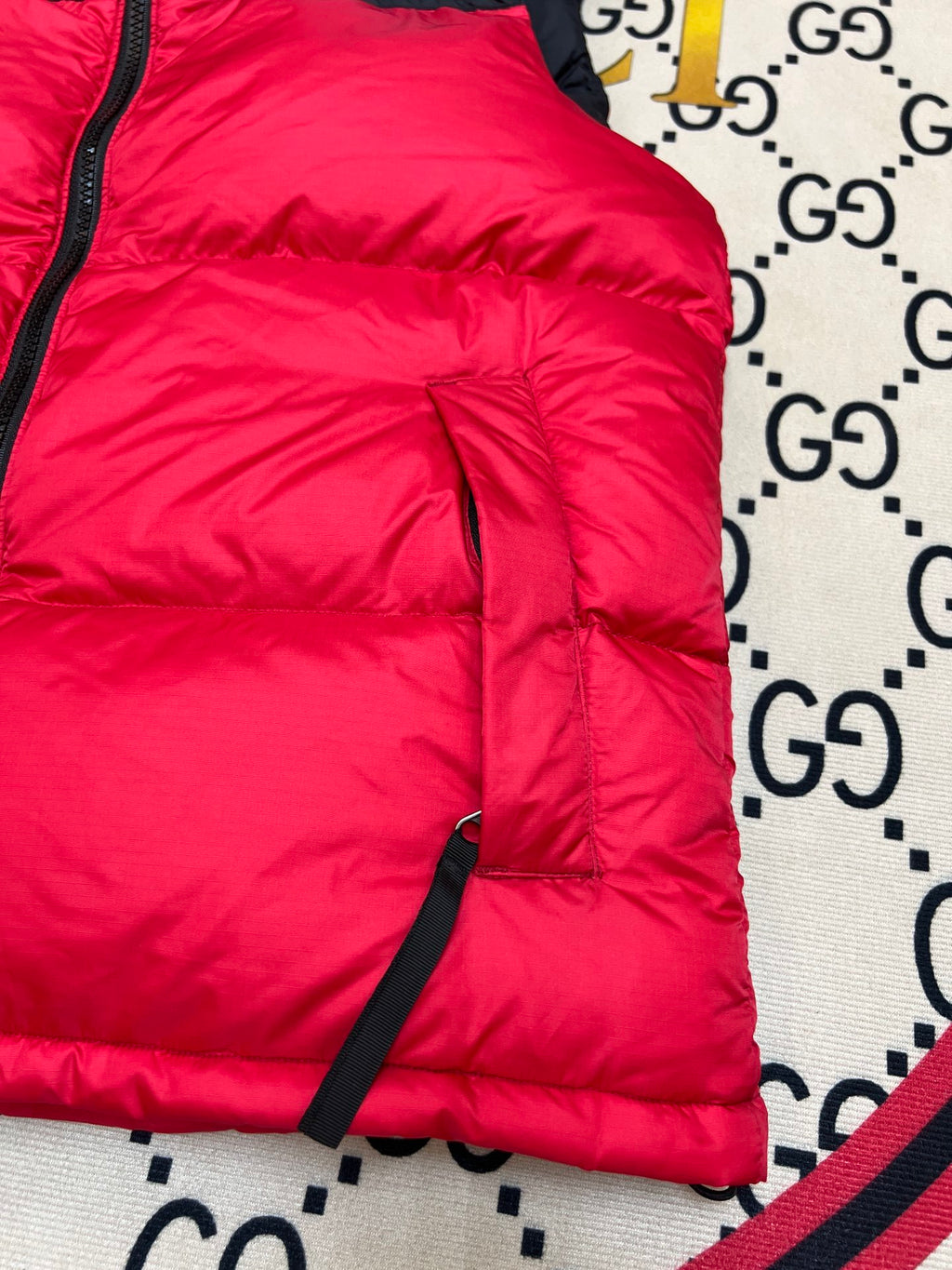 The North Face Red and Black Colorblock Puffer Vest