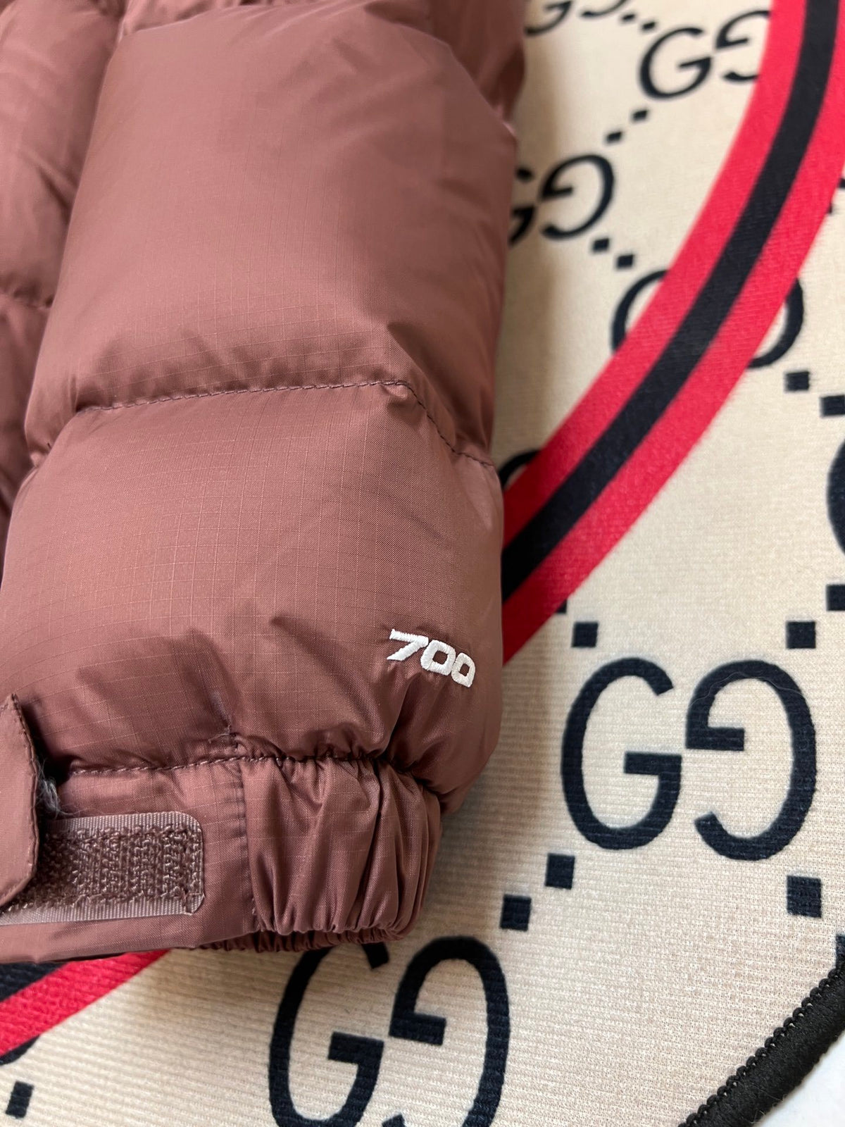 The North Face Brown and Burgundy Color-Block Puffer Jacket