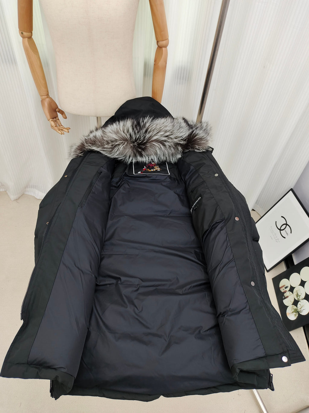 Moose Knuckles Charcoal Gray Fur-Trim Hooded Quilted Parka