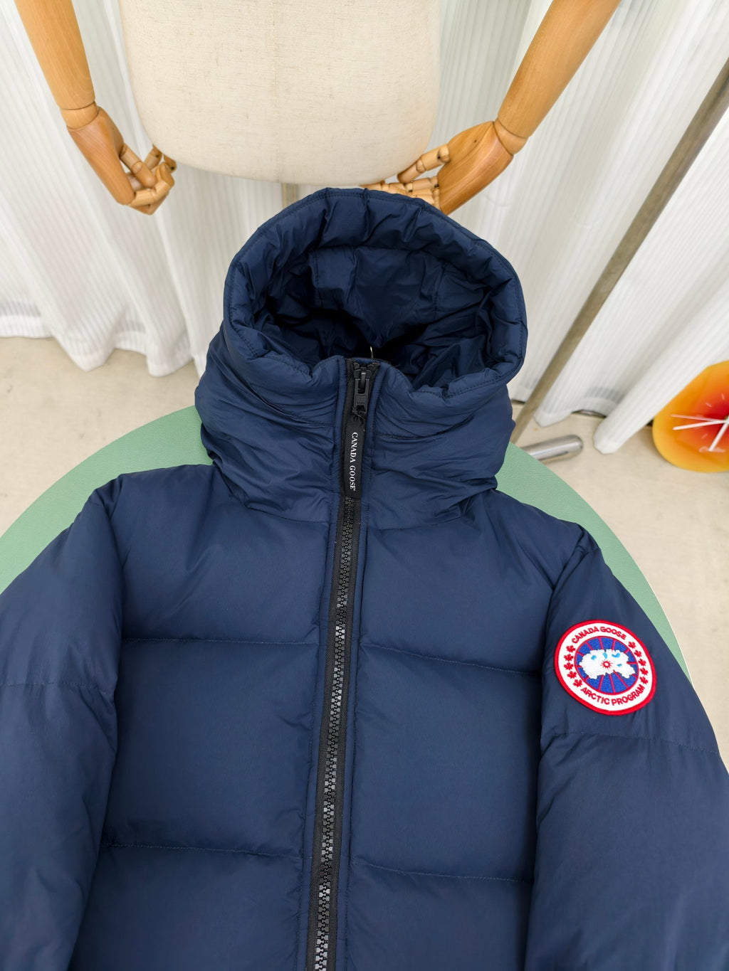 Canada Goose Navy Blue High-Collar Hooded Puffer Jacket