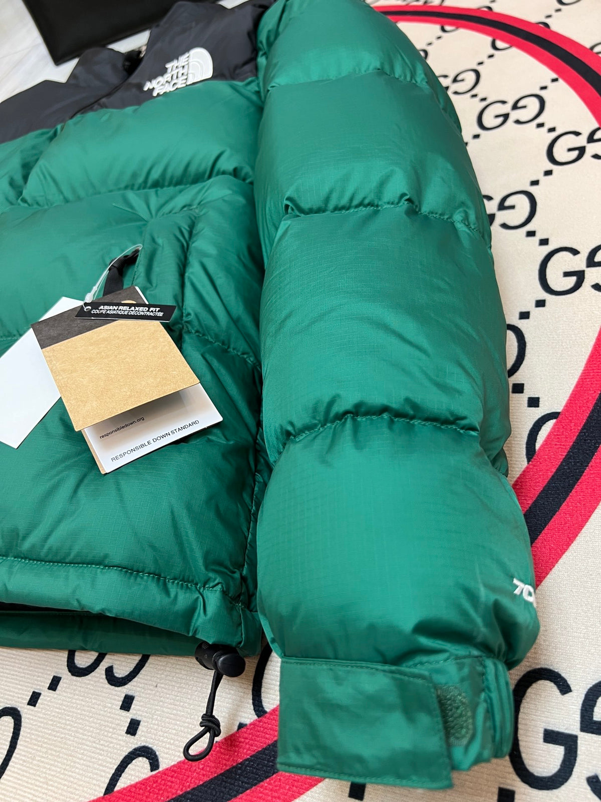 The North Face Emerald Green and Black Color-Block Puffer Jacket