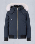 Moose Knuckles Navy Blue White-Trim Snap-Detail Bomber Jacket