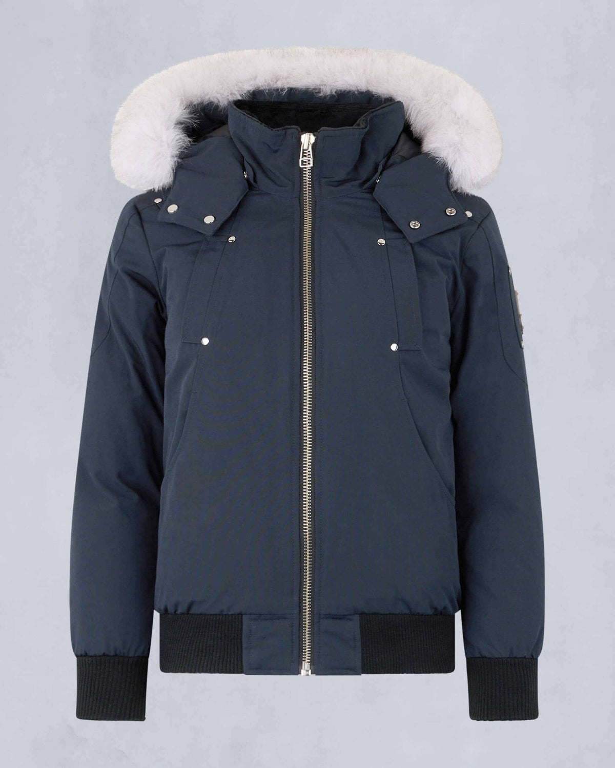 Moose Knuckles Navy Blue White-Trim Snap-Detail Bomber Jacket