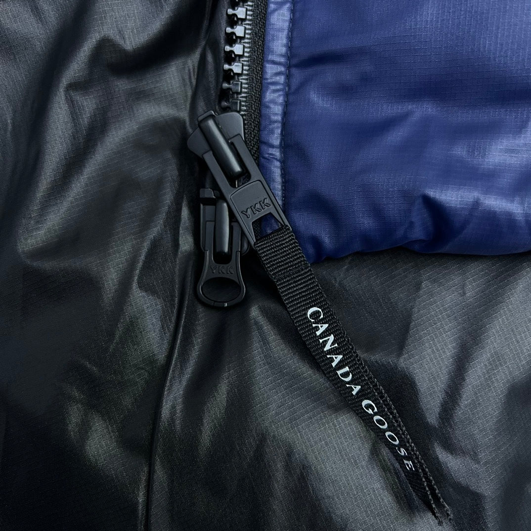 Canada Goose Navy Blue Color-Logo Hooded Quilted Puffer Jacket