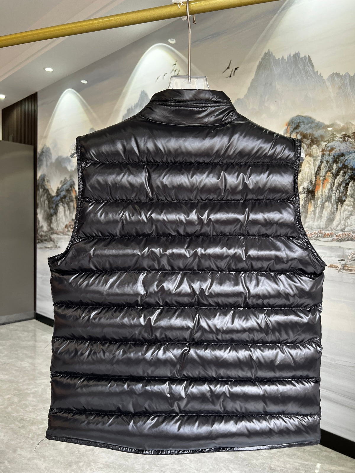 Moncler Black Glossy Stand-Collar Quilted Vest