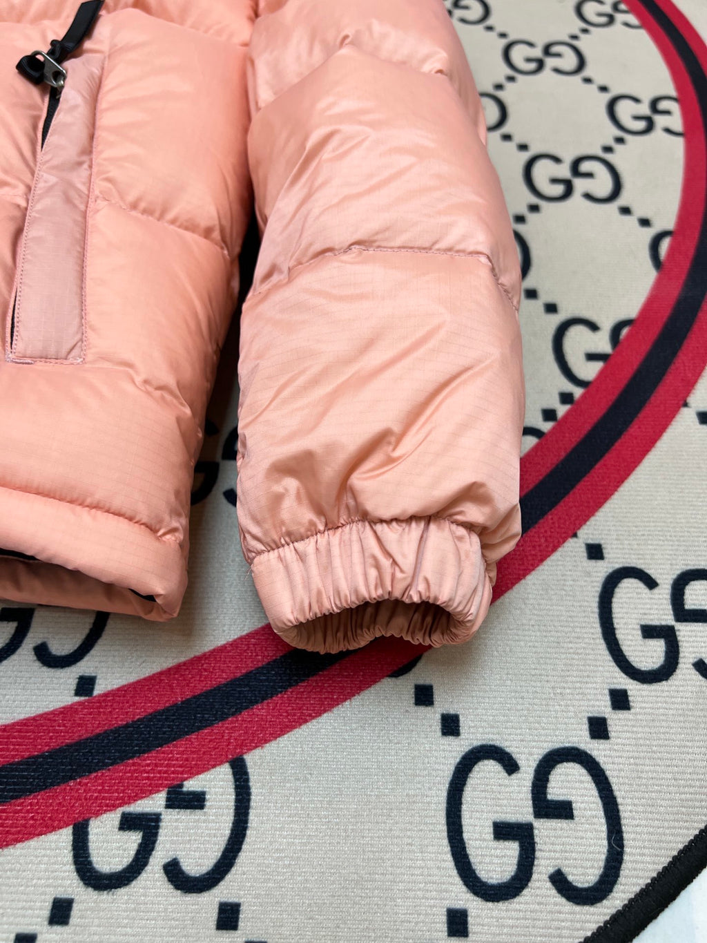 The North Face Peach Pink and Black Color-Block Puffer Jacket