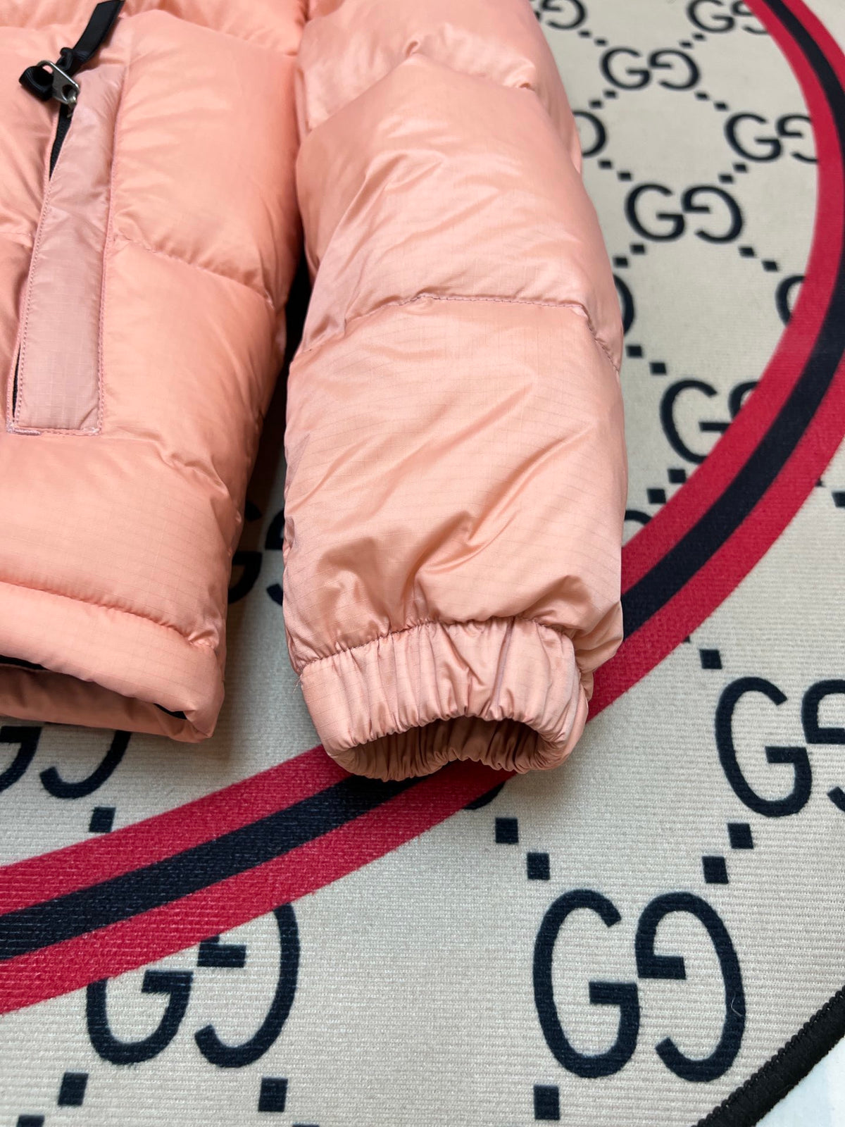 The North Face Peach Pink and Black Color-Block Puffer Jacket