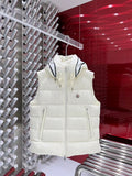 Moncler Ivory White Logo-Trim Hooded Puffer Vest