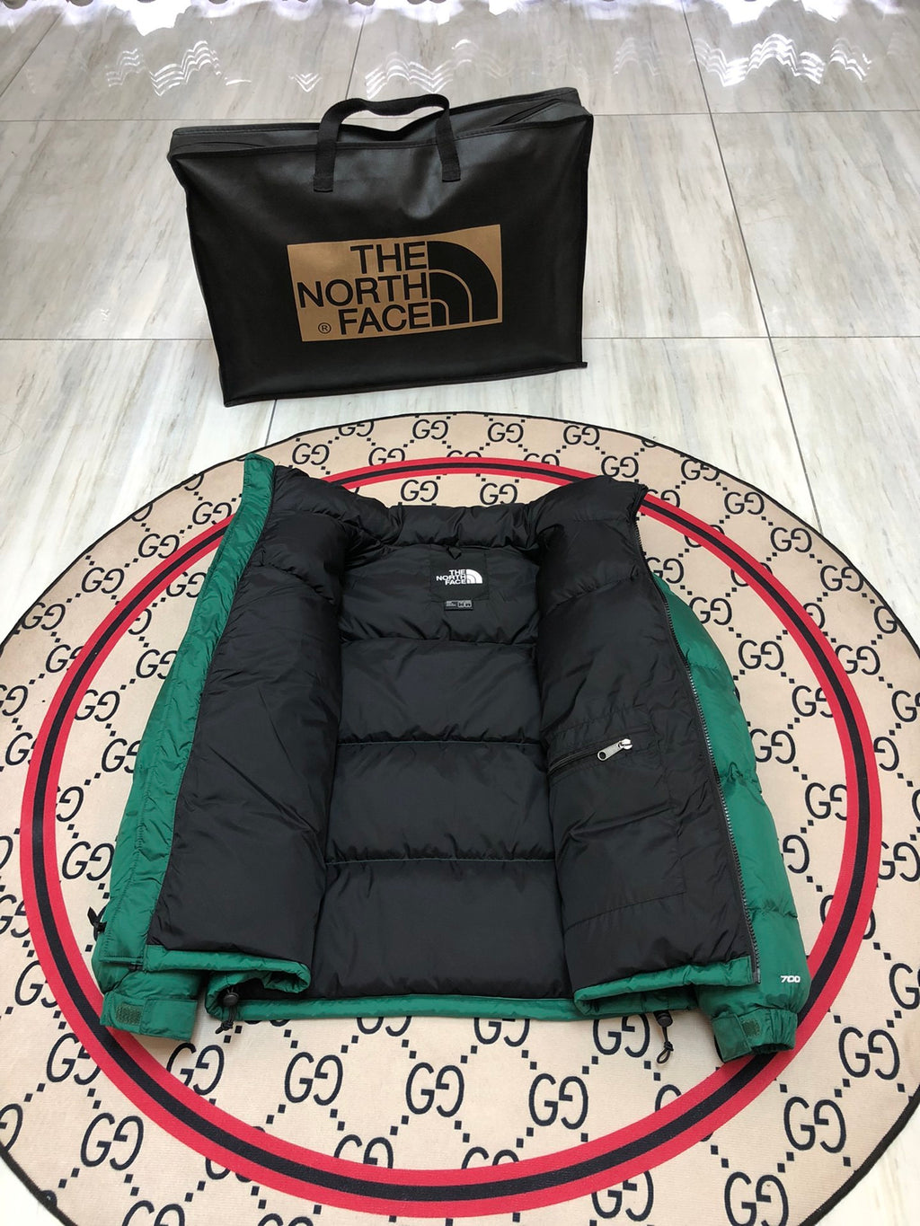The North Face Emerald Green and Black Color-Block Puffer Jacket