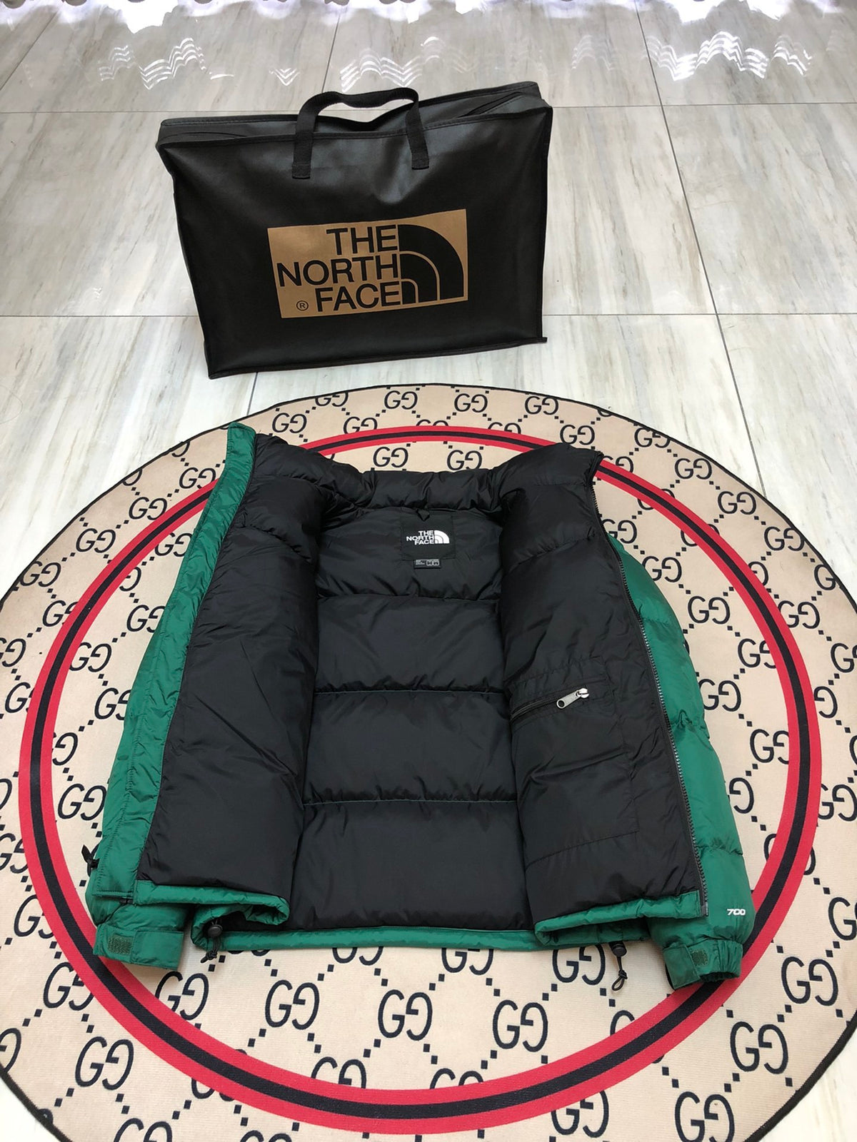 The North Face Emerald Green and Black Color-Block Puffer Jacket