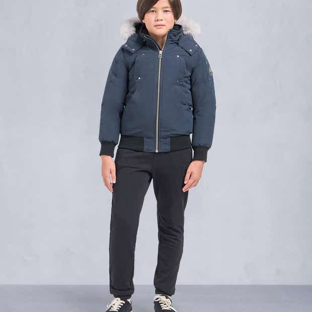 Moose Knuckles Navy Blue White-Trim Snap-Detail Bomber Jacket
