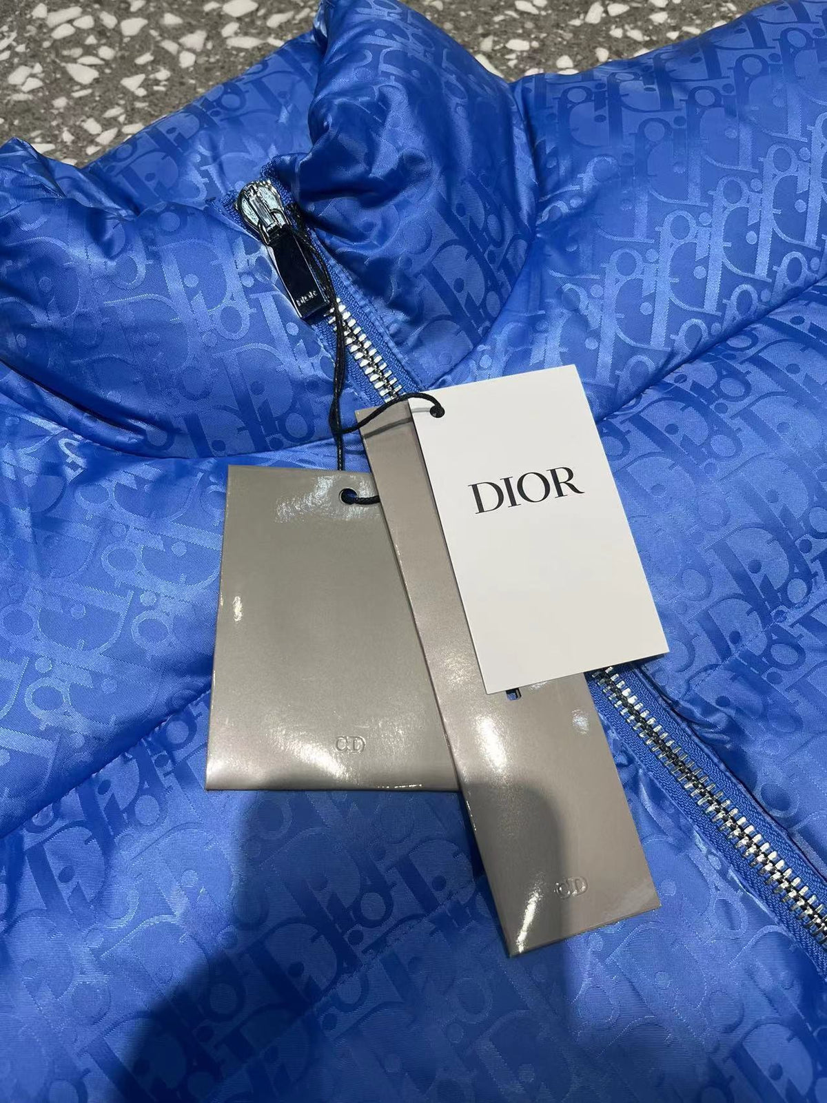 Dior Royal Blue Tonal-Monogram Quilted Puffer Vest