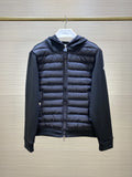 Moncler Black Stripe-Hood Quilted-Front Hybrid Jacket