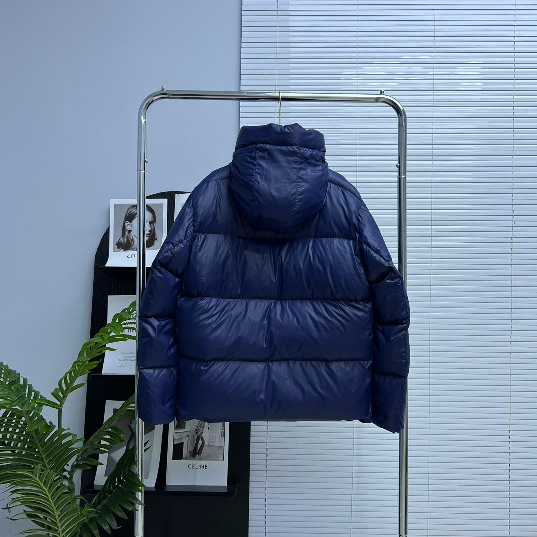Canada Goose Navy Blue Color-Logo Hooded Quilted Puffer Jacket