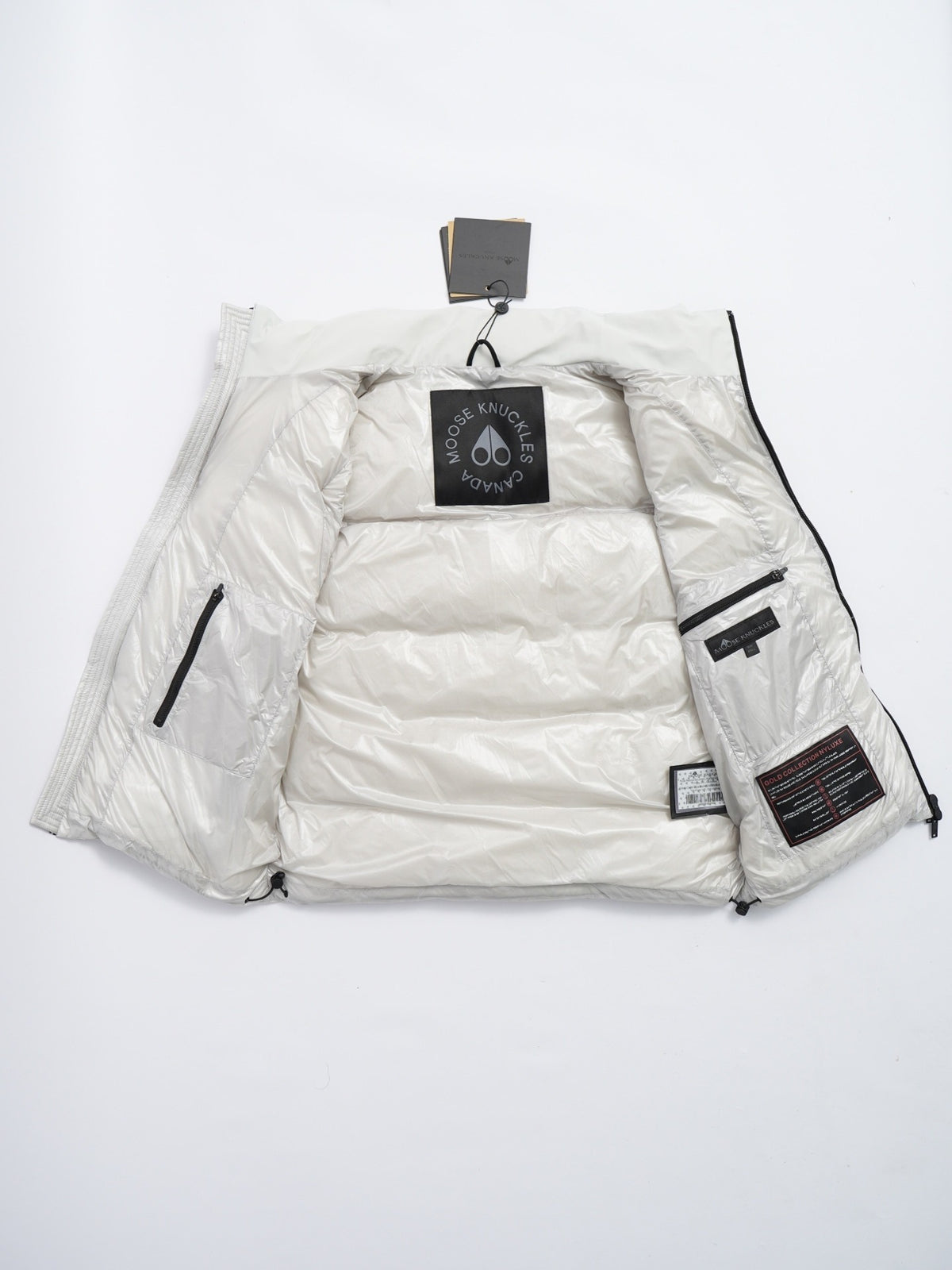Moose Knuckles White Silver-Logo Quilted Puffer Vest