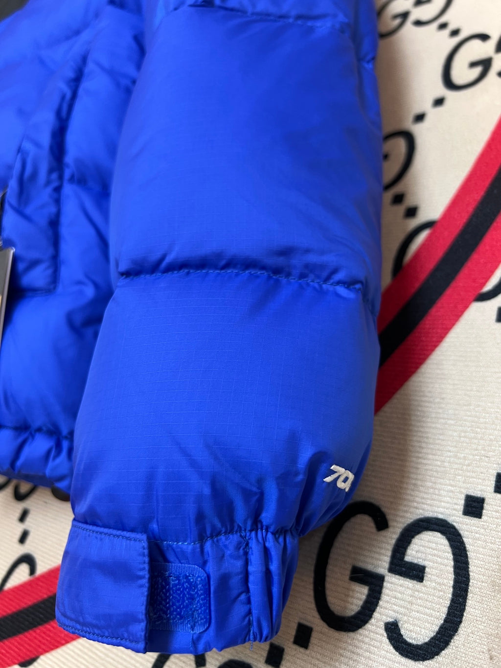 The North Face Royal Blue and Black Color-Block Puffer Jacket