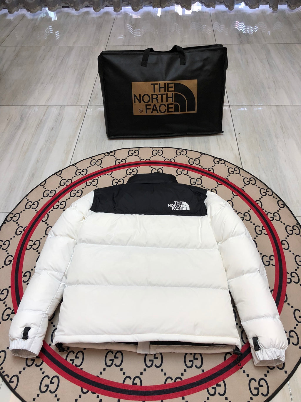The North Face White and Black Color-Block Puffer Jacket