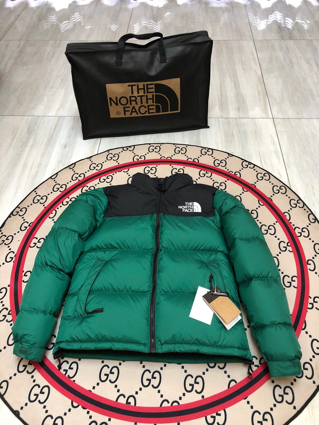 The North Face Emerald Green and Black Color-Block Puffer Jacket