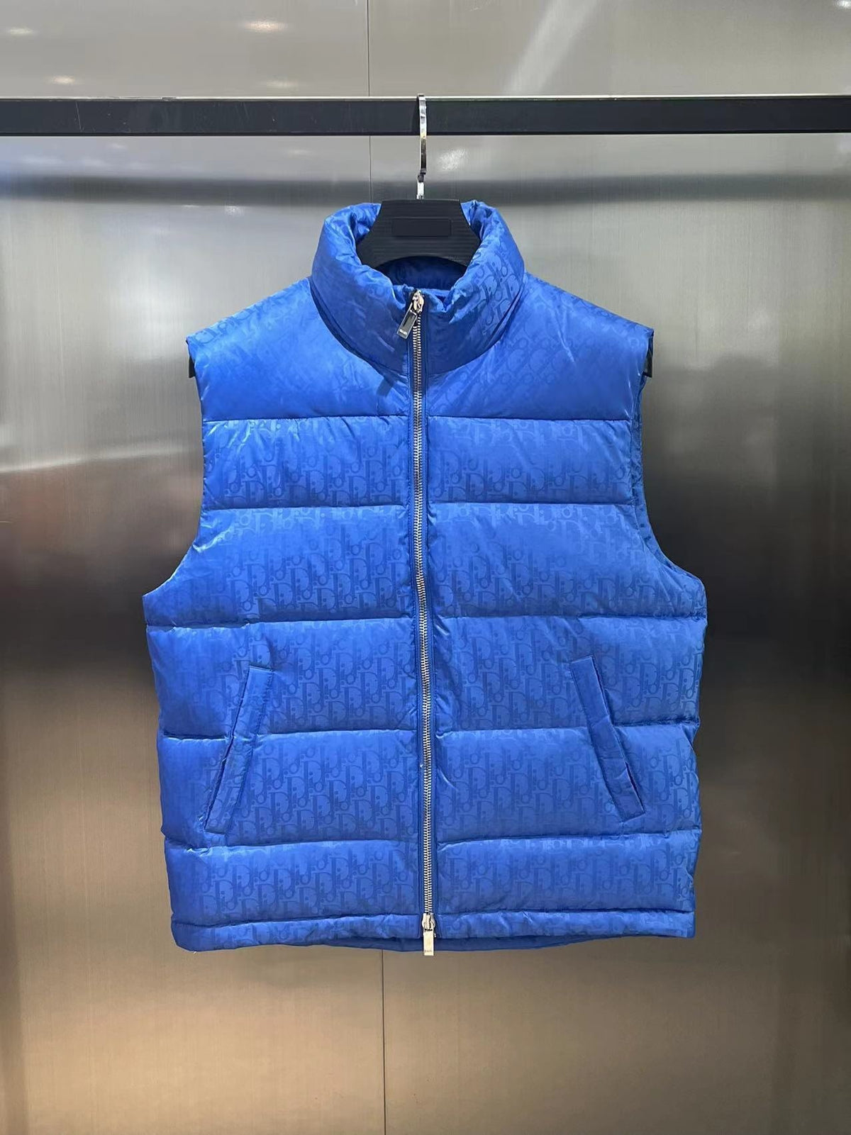 Dior Royal Blue Tonal-Monogram Quilted Puffer Vest