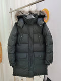 Moose Knuckles Charcoal Gray Fur-Trim Hooded Quilted Parka