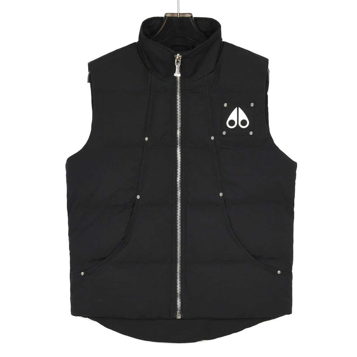 Moose Knuckles Black Silver-Stud Quilted Puffer Vest