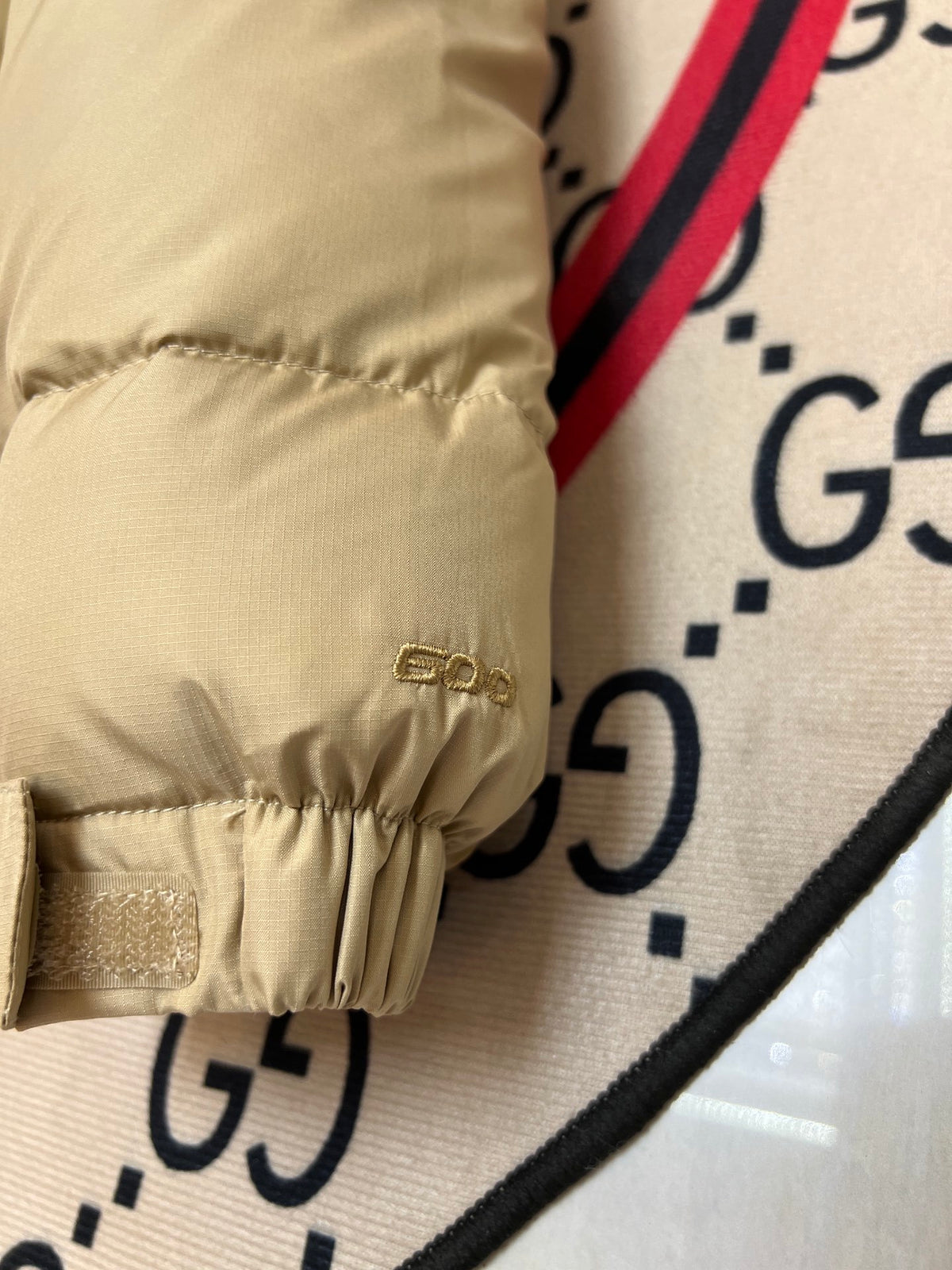 The North Face Beige and Tan Color-Block Puffer Jacket