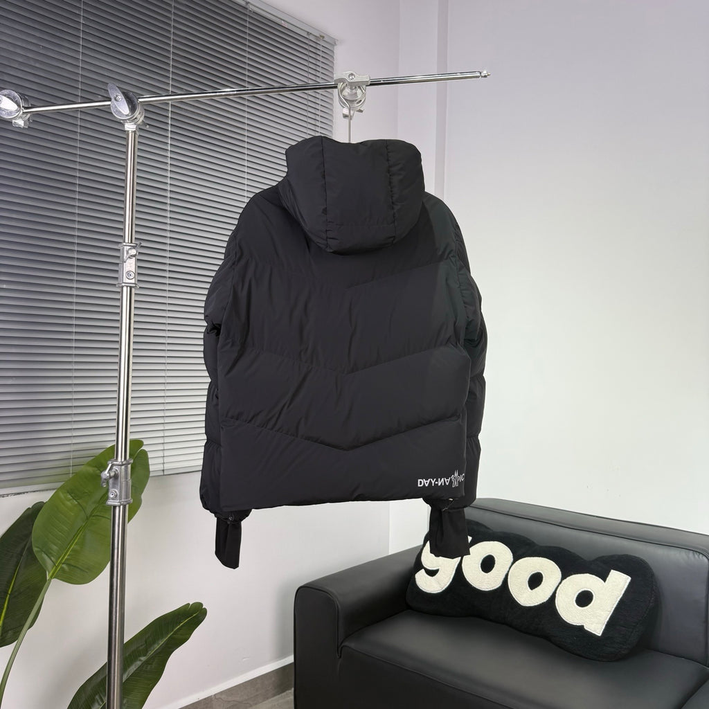 Moncler Black Chevron-Quilt Hooded Puffer Jacket