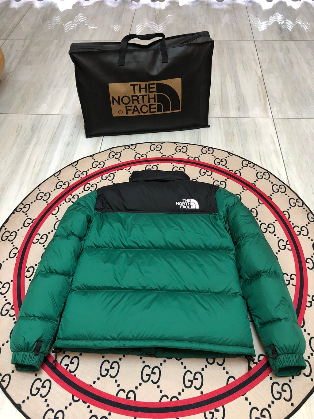 The North Face Emerald Green and Black Color-Block Puffer Jacket